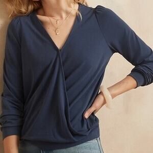 Banana Republic Surplice Wrap Front Long Sleeve Top Women's Size M Blue